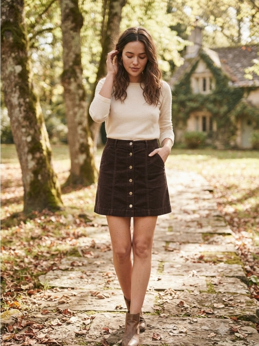 DENVER HAYES | Cotton Skirt | Fall Earthy Minimalist Tailored | Size 10